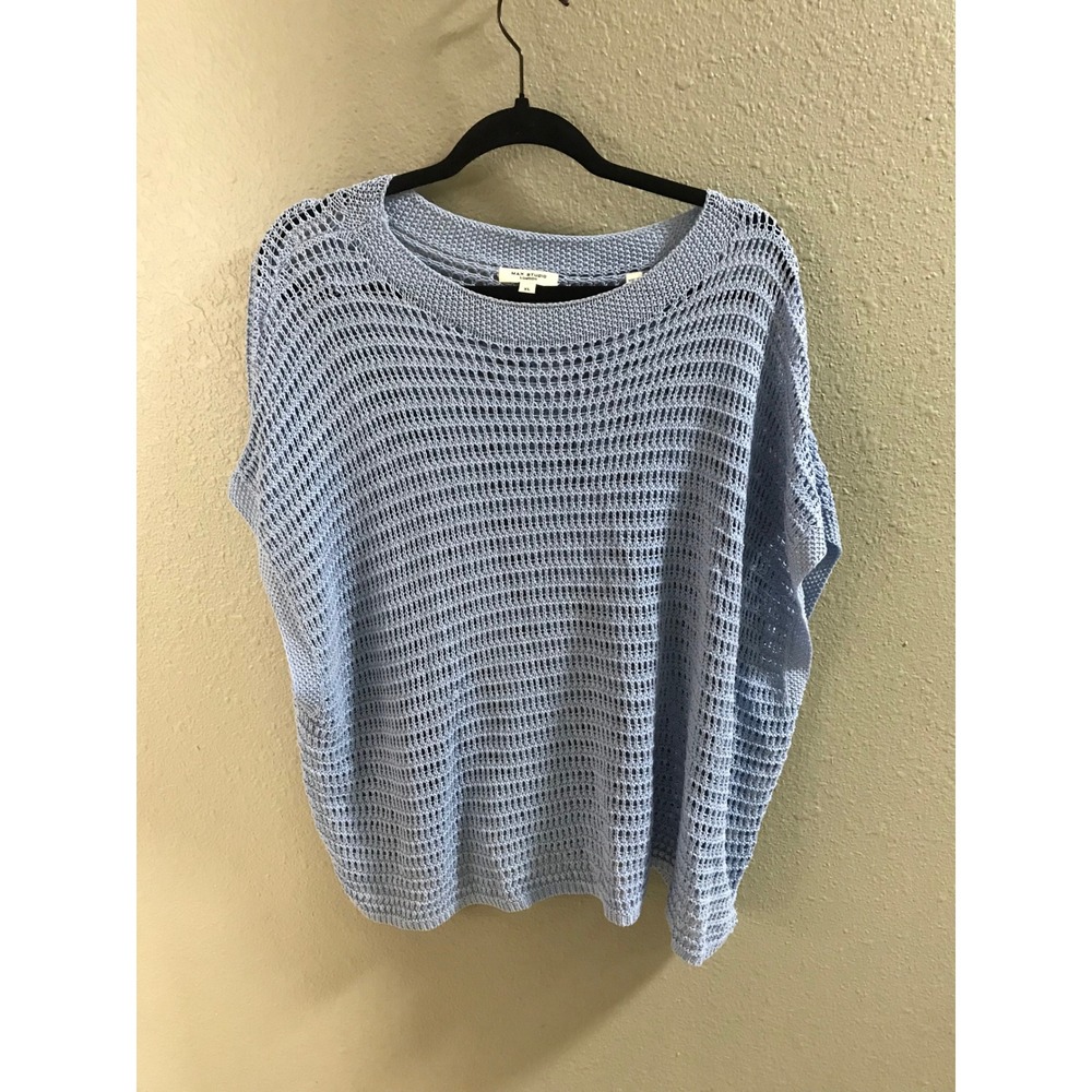 Max Studio London Light Blue Open Knit Crochet Boxy Top XL 3710992